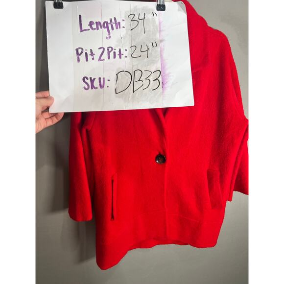 Anthropologie Moth Womens Red Button Pea Coat S Collar Wool Blend Winter Cozy - Picture 4 of 15